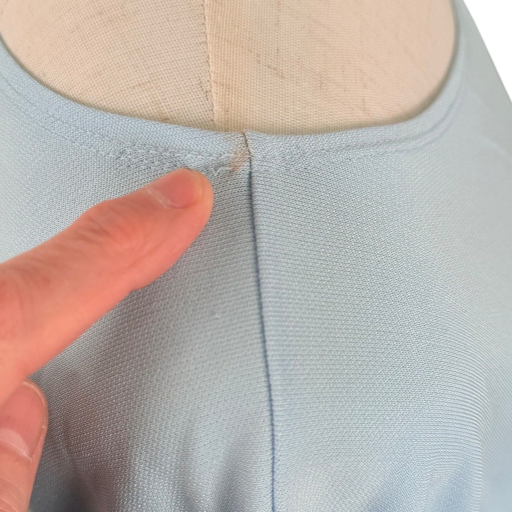 Josephine Chaus L Light Blue Boat Neck SS Knit Top Banded Hem Coastal Airy Flowy - Picture 6 of 9